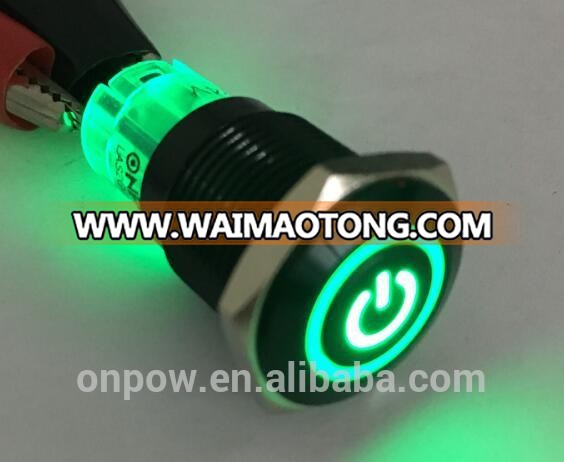 Professional manufacture for 30years ONPOW (CE, ROHS) 16mm 1NO1NC illuminated power symbol metal pushbutton switch